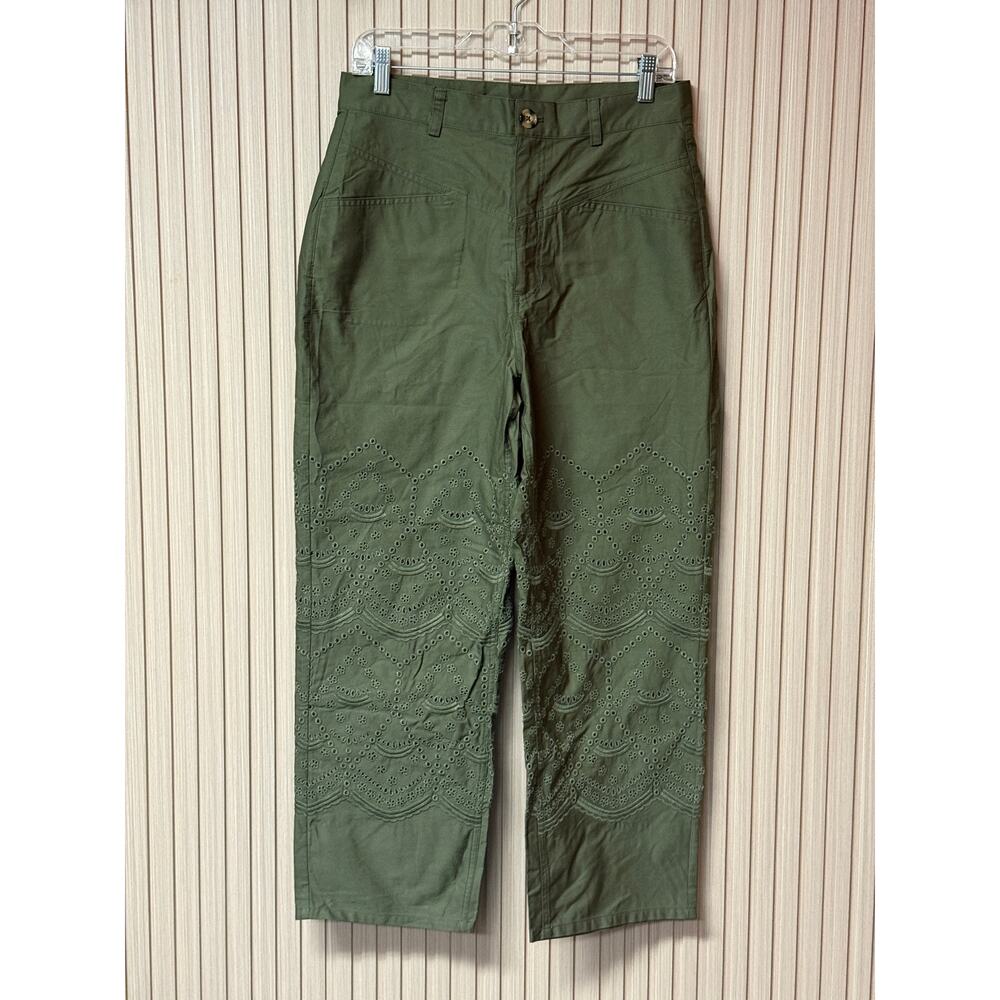 Maje Embroidered Organic Cotton Pants Khaki Size FR 40 US L - MFPPA00493